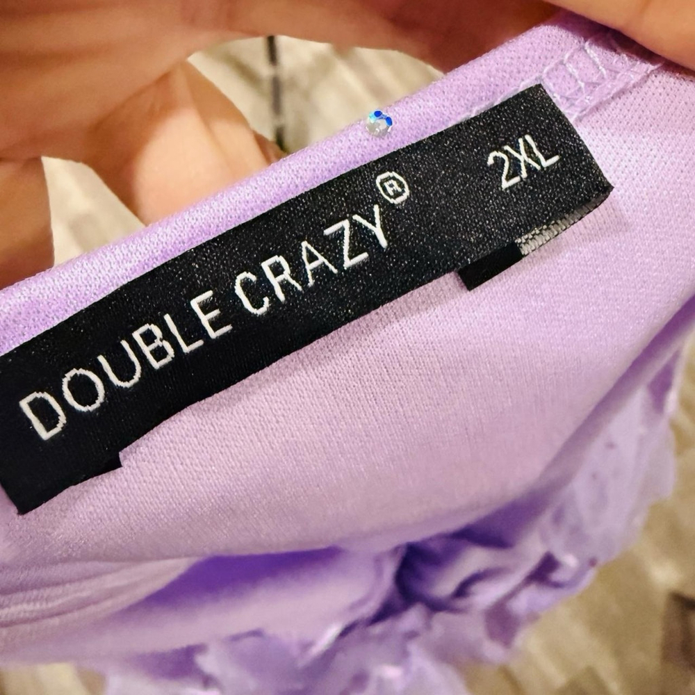 Lavender Sparkle Mini Dress with Sheer Puff Sleeves - Picture 6 of 10